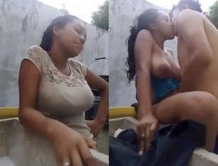 Young Shy Girl with Big Titties Getting Fucked by Neighborhood Boy in Public Bath Pla