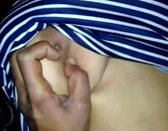 Booby fat aunty wearing black dot sari showing huge cleavage and hot navel