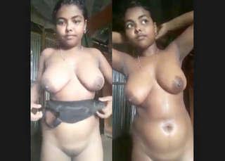 Desi village girl showing her boobs and fingering