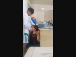 Giving Blowjob to young devar in kitchen