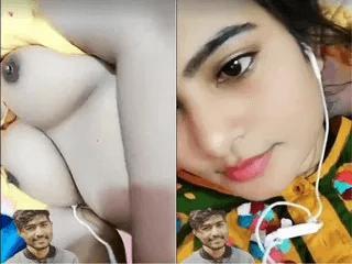 Cute Desi girl Shows Her Boobs To Lover On VC